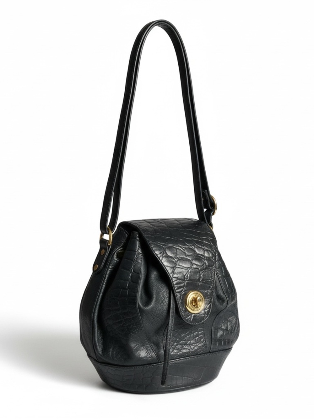 Dark Blue Croc-Embossed Leather Crossbody Bag